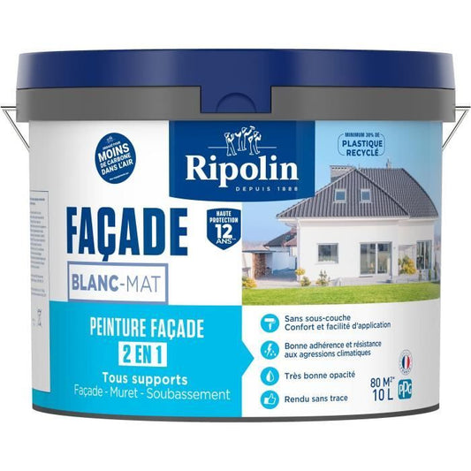 Classic 2 in 1 facade paint - RIPOLIN - 474646 - White - Matte - 10 L