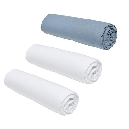 Set of 3 TODAY Essential fitted sheets - 160 x 200 cm - 2 people - 100% Cotton - Chalk/Denim