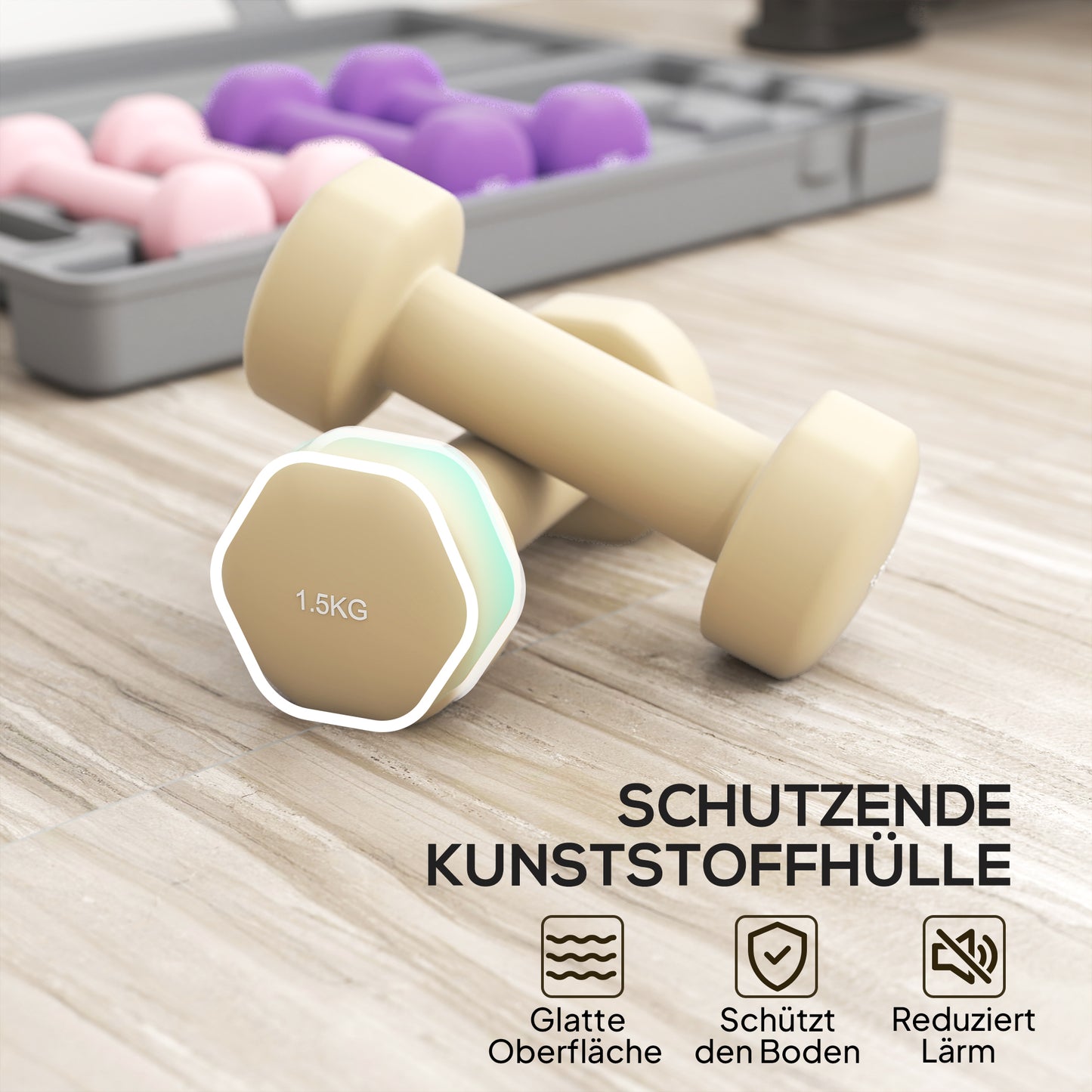 HOMCOM Hantelset 6er Set Hanteln mit Koffer, Gewichten, 0,5kg, 1kg, 1,5kg verstellbar für Zuhause, Fitnessstudio
