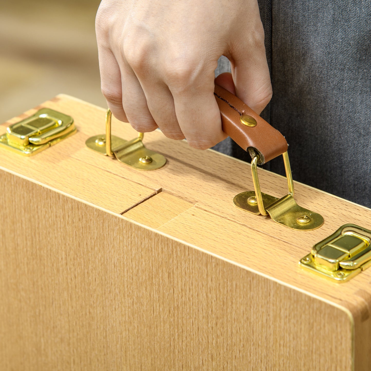 HOMCOM Tischstaffelei Tischstaffelei-Box, Buchenholz, klappbar, 27cm x 41,5cm x 74,5cm, Natur