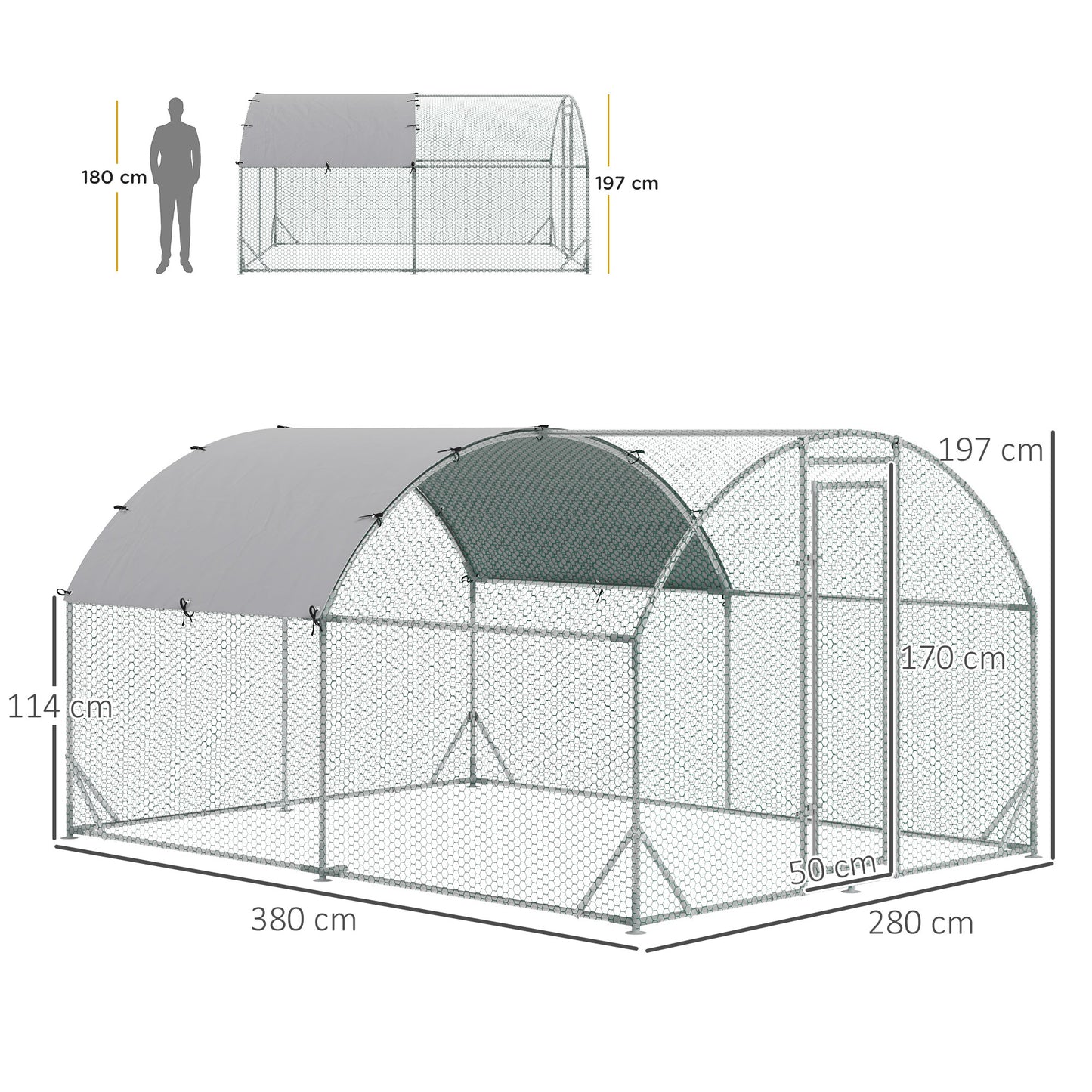 PawHut Gehege für Kleintiere, Outdoor-Freilaufgehege für Hühner, Kaninchen, Enten, stabile Konstruktion, Stahl und Oxford-Stoff