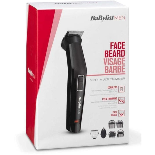 BABYLISS MT725E - 6 in 1 multifunction trimmer - Cordless - 60min autonomy - 2 interchangeable accessories - Washable heads
