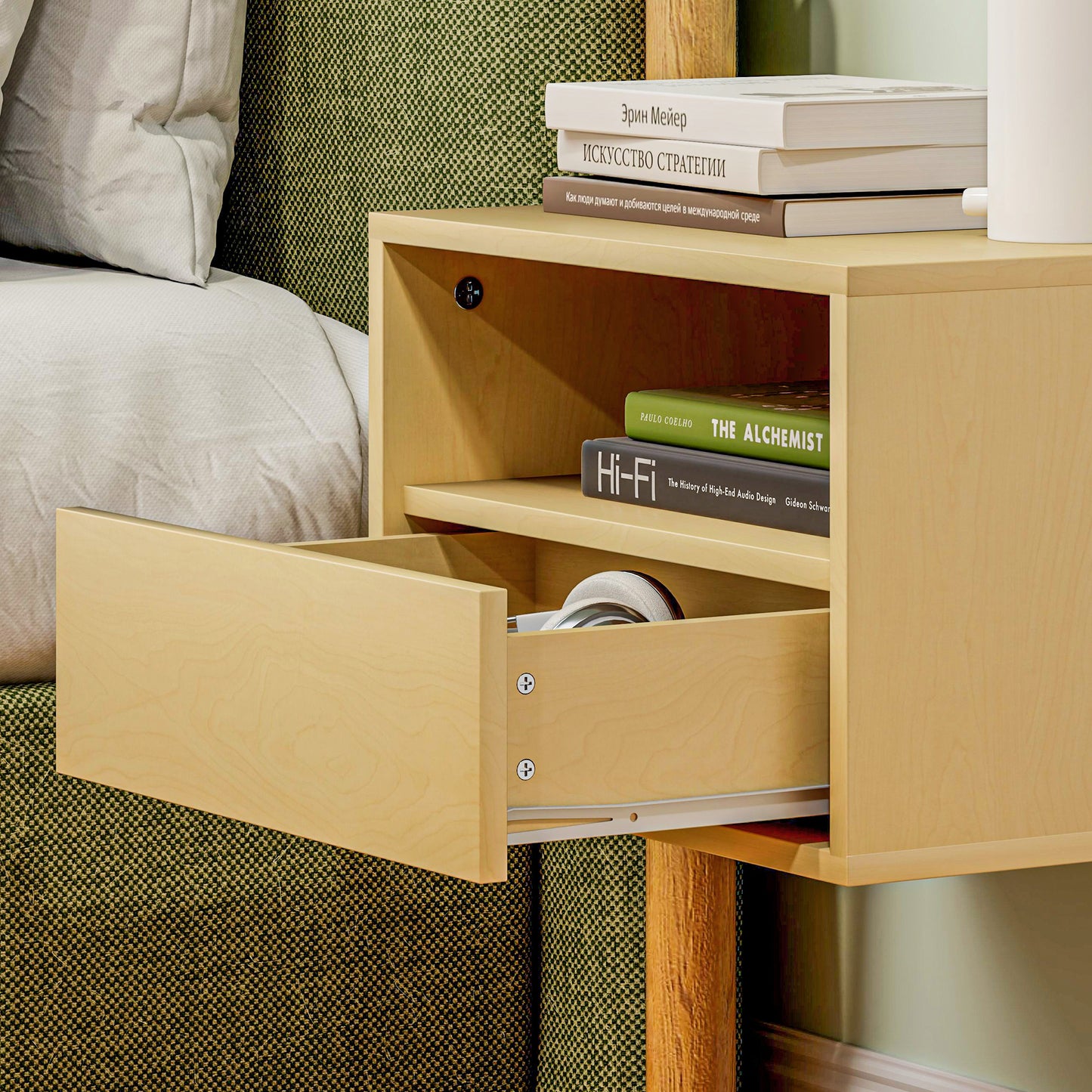 HOMCOM 2-teiliges Wandnachttisch-Set, Nachttisch, Nachtkommode, Spanplatte, Natur, 45 x 35 x 27,5 cm