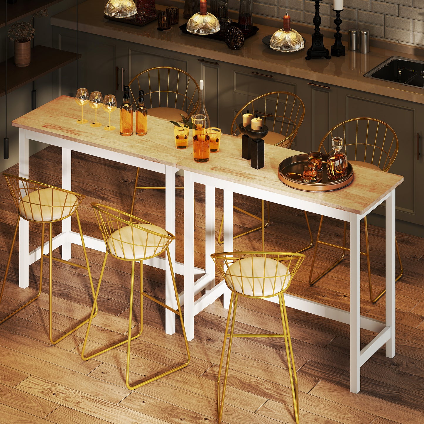 HOMCOM Bartisch, Eichenoptik, kompakt, Platz für 2 Personen, Naturholz+Weiß