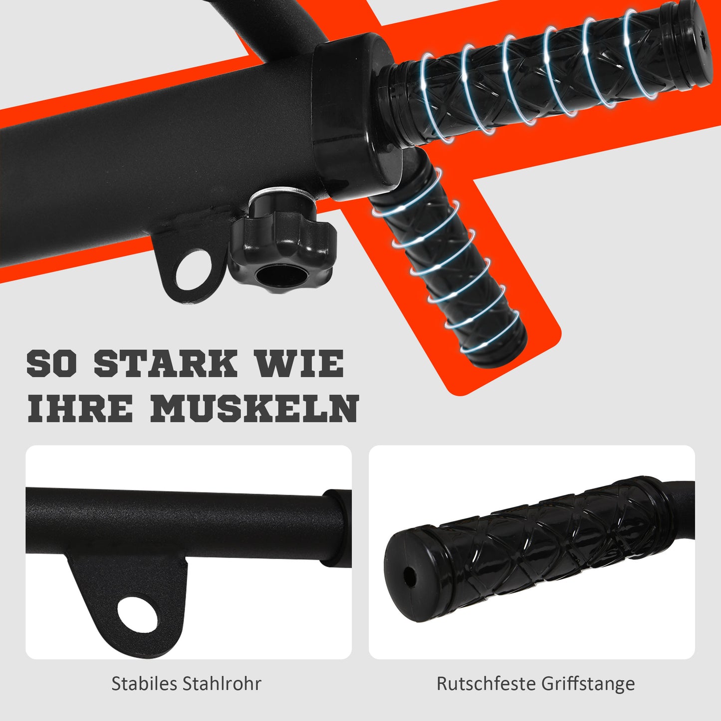 HOMCOM Klimmzugstange zur Wandmontage oder Deckenmontage bis 150 kg belastbar, Multifunktionale Pull Up Bar mit rutschfest Griffe, Ösen sicher stabil Klimmzug Stange für Fitness Zuhause, Stahl Schwarz