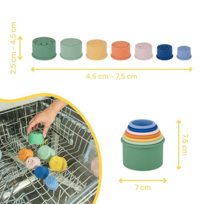 Badabulle Set of 7 Numbered Stackable Cups - Soft Silicone Bath Toys