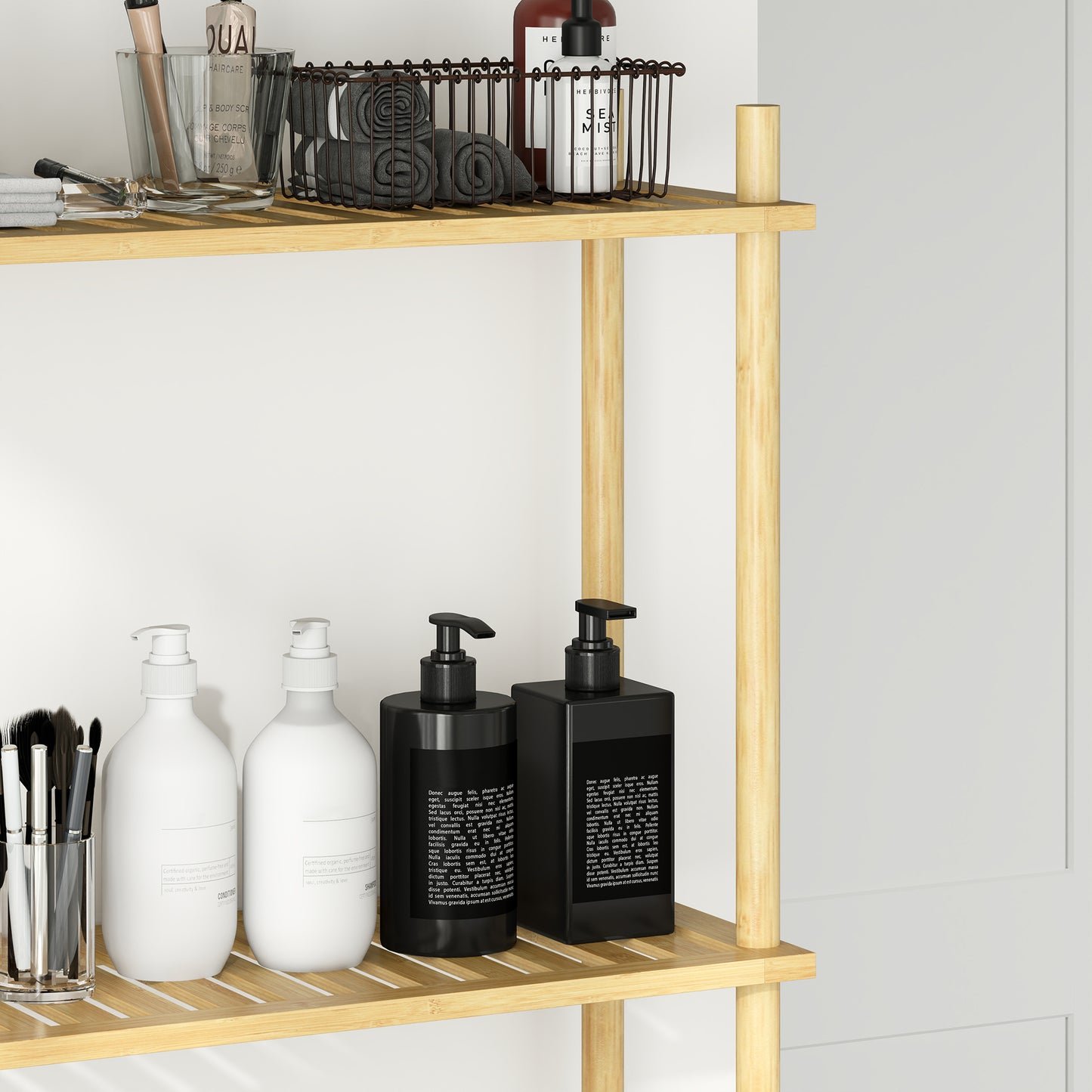 HOMCOM Toilettenregal 3 Ebenen Badezimmerregal, platzsparend Naturholz 69 x 25,5 x 181 cm