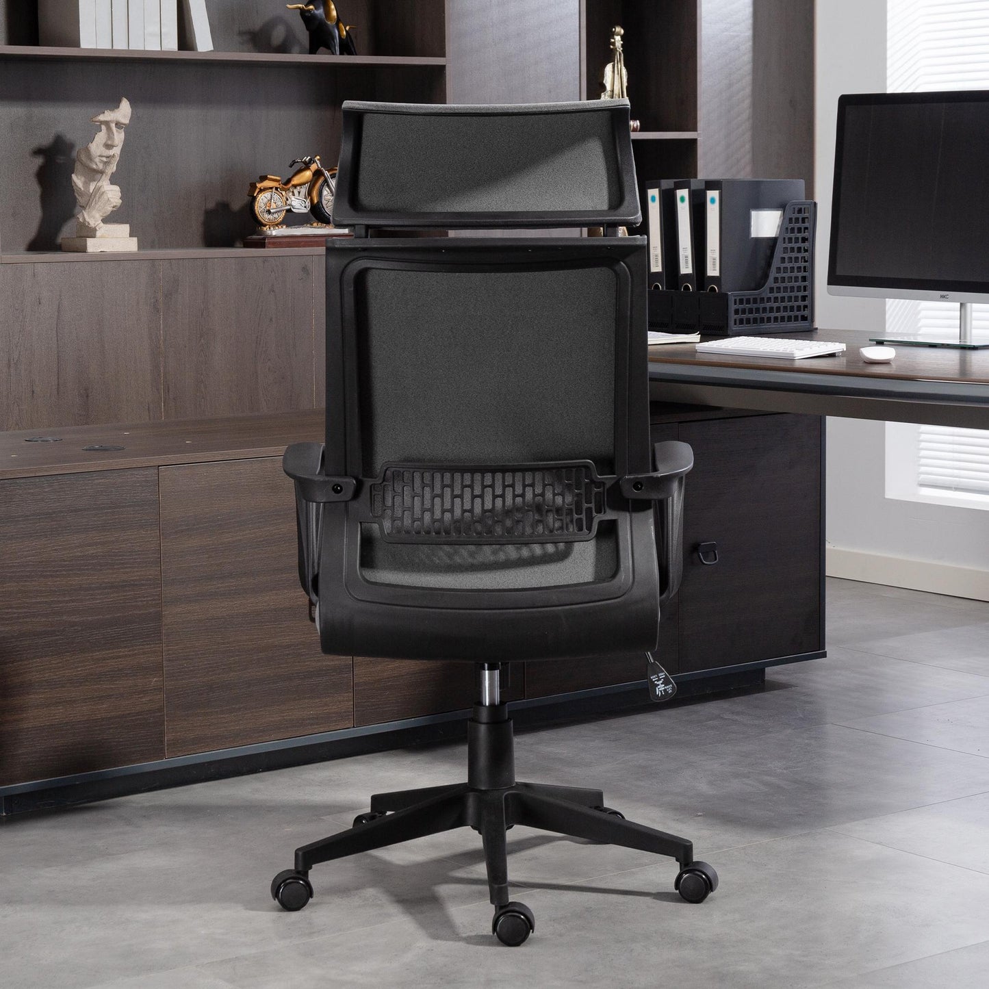 HOMCOM Bürostuhl mit weicher Rückenlehne, Räder, Armlehnen, höhenverstellbarer Schreibtischstuhl, Kunstwolle, Grau