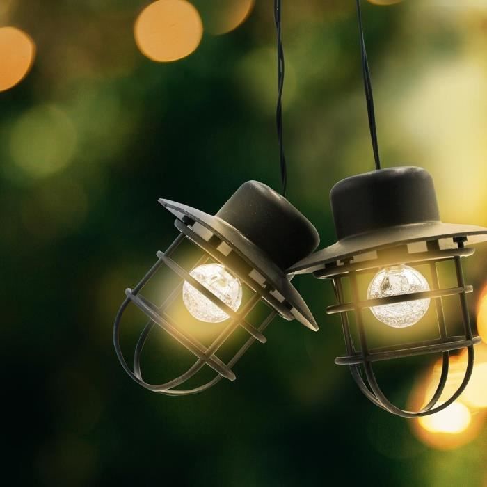 Solar string lights - LUMISKY - DETROIT - 4 m - Industrial style lampshade - 10 round bulbs - Warm white LED