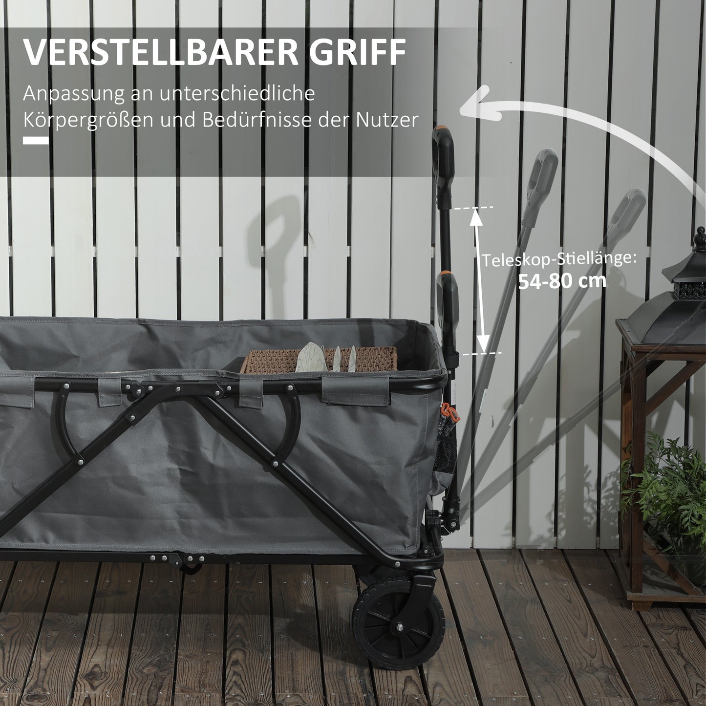 Outsunny Gartenwagen 120 kg belastbar, klappbar Transportwagen mit herausnehmbare Plane 160 Liter Dunkelgrau