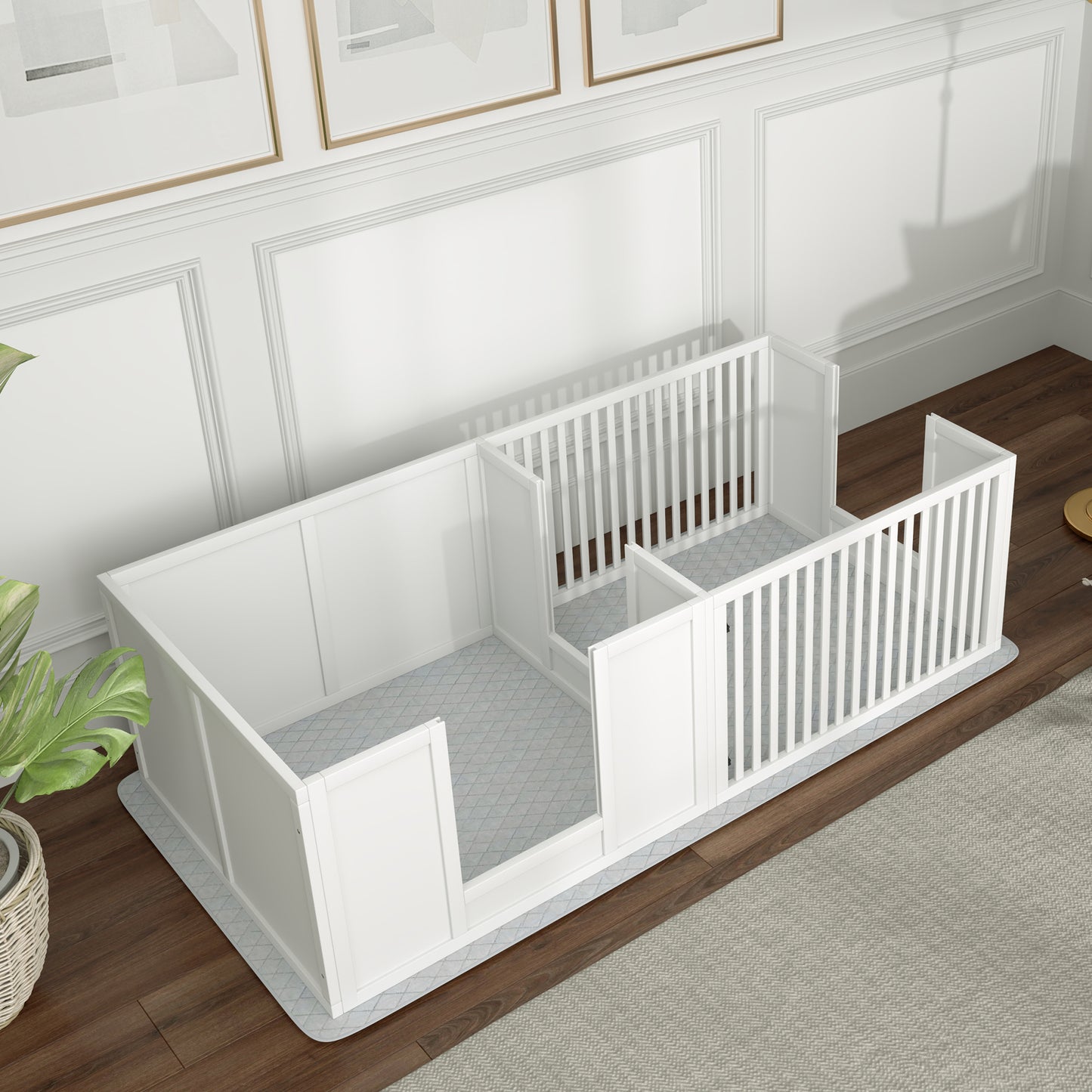 PawHut Wurfbox für Welpen, mit Unterlage, Leicht zu reinigen, Holz, 166x80x50 cm, Weiß