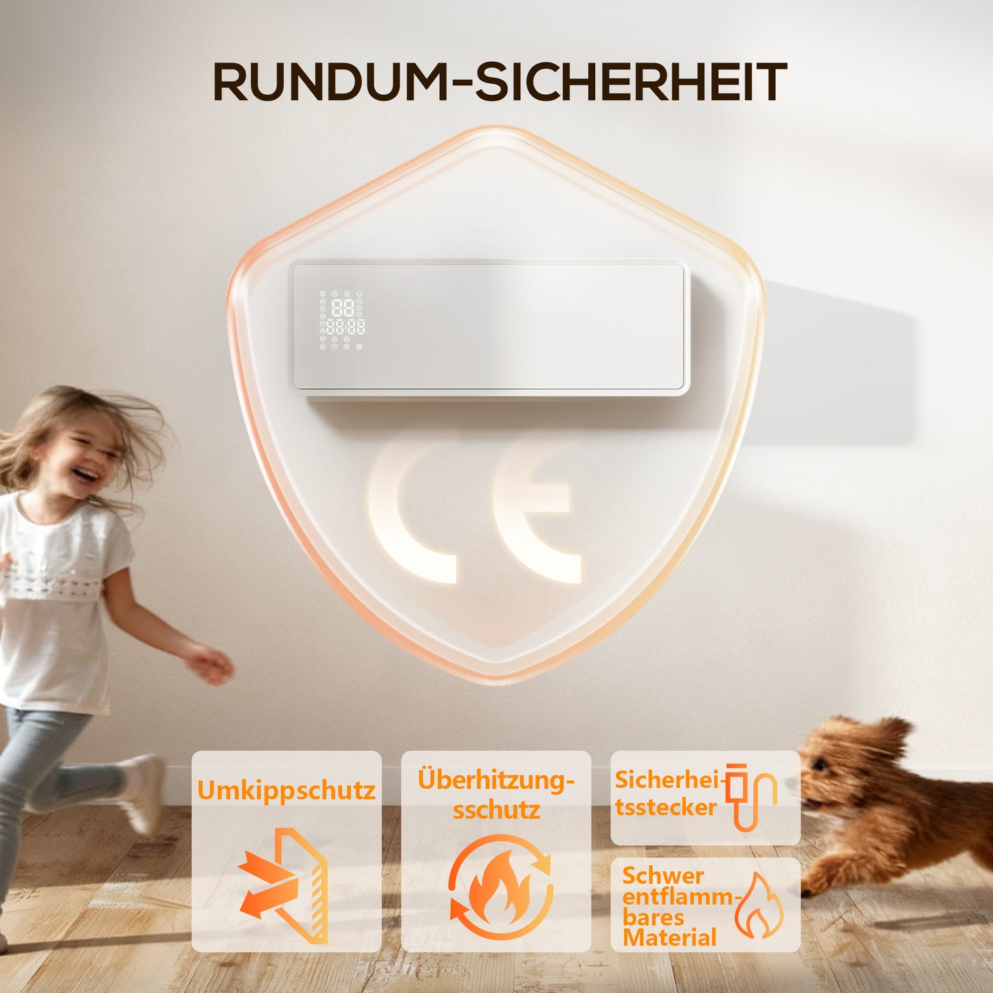 HOMCOM Wandmontierter 2000W Keramik Elektroheizer, Ventilator, Thermostat, Timer, Fernbedienung, Glaspaneel, Weiß