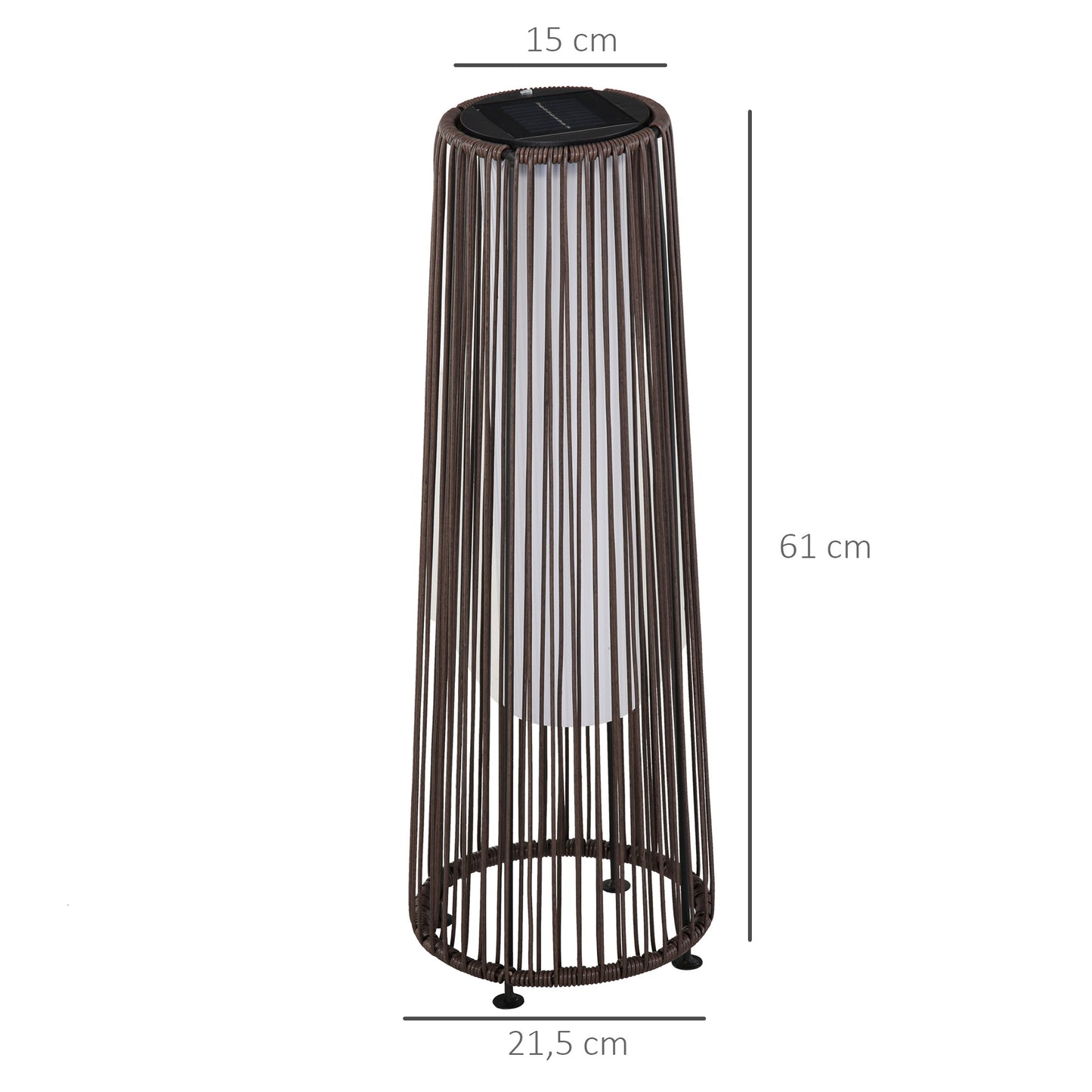 Outsunny Gartenleuchte, Außenlampe, solarbetrieben, 8 Stunden Betrieb, Automatikmodus, Rattanoptik, 21,5 x 21,5 x 61 cm