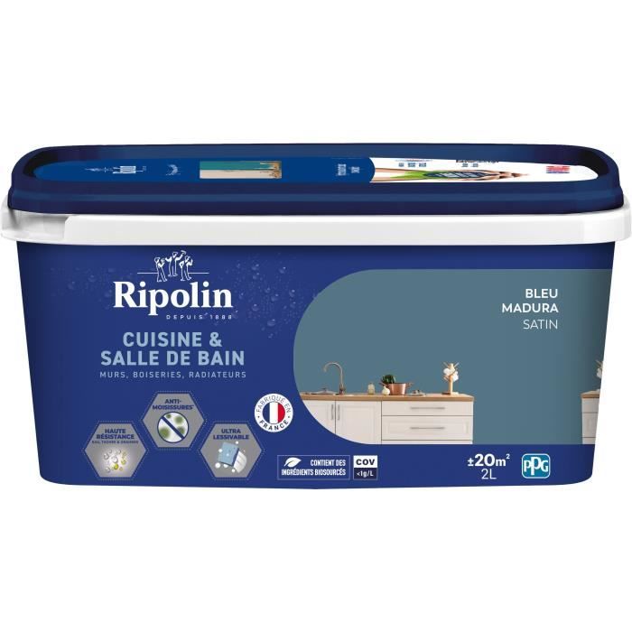 Paint for walls, woodwork, ceilings, radiators - RIPOLIN - Kitchen and bathroom - 2 L - Madura Blue