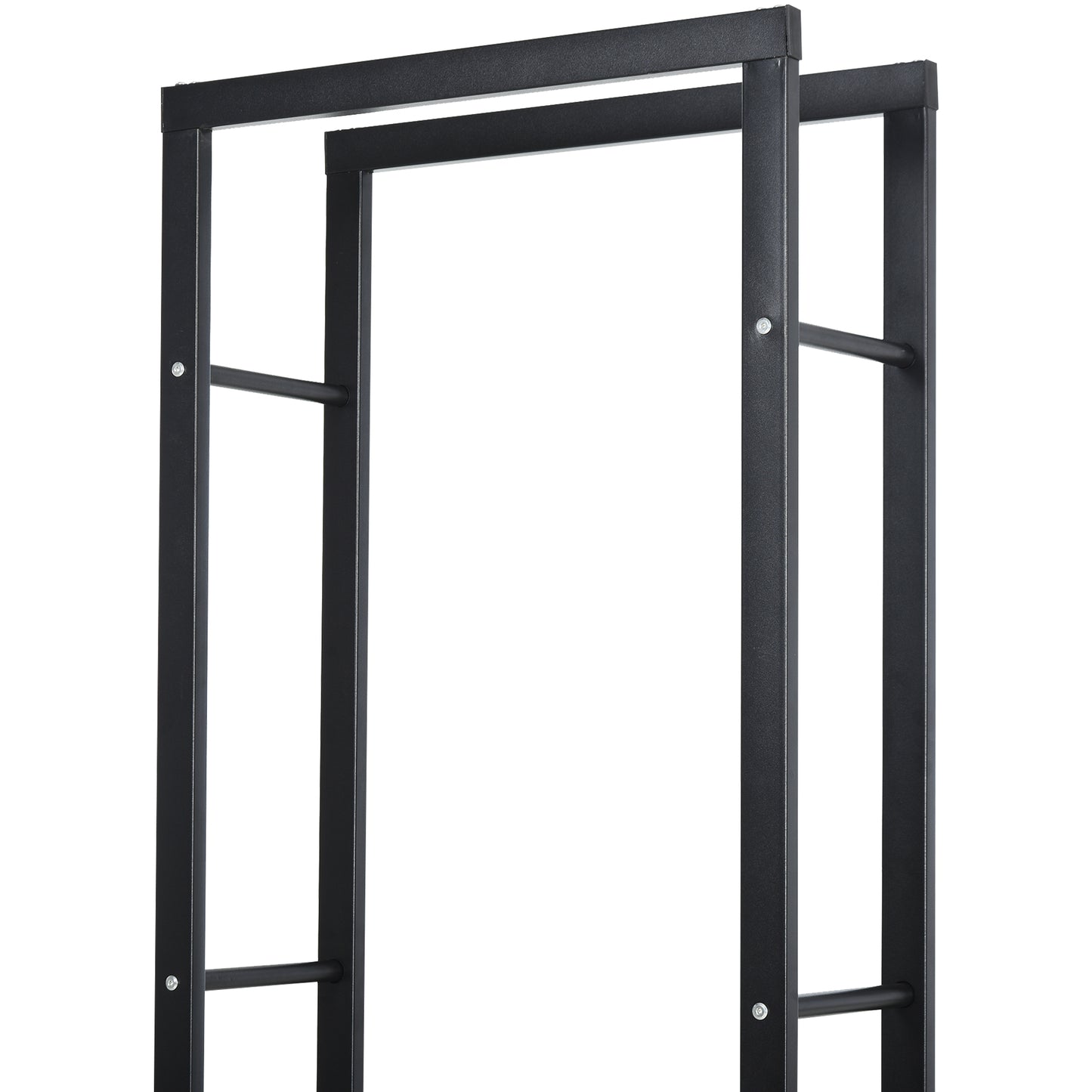 HOMCOM Kaminholzregal Metall 40 x 25 x 150 cm Brennholzregal Stapelhilfe Stahlrahmen bis 100kg Kaminholzunterstand Outdoor Holzregal Feuerholzregal für Garten Terrasse Außen Schwarz