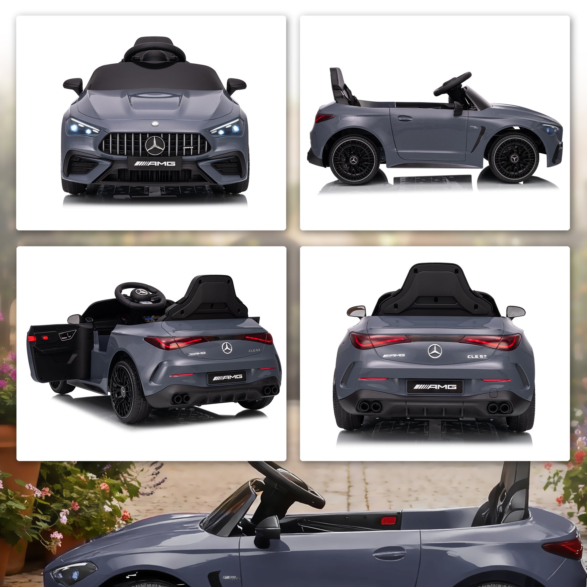 AIYAPLAY Kinder-Elektroauto, Mercedes-Design, 12V Motoren, Fernbedienung, LED-Lichter, Musik, für 3-6 Jahren Kinder, Grau
