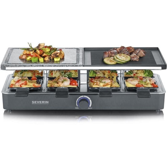 Gril Severin raclette - RG2376 - 8 people - Natural cooking stone and non -stick reversible plate - Adjustable thermostat