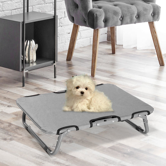 PawHut Hundeliege Outdoor, klappbar Erhöhtes Hundebett für kleine Hunde, Kühlendes Haustierliege mit Stahlrahmen, Haustierbett für Draußen Camping, 59 x 46 x 15 cm, Grau