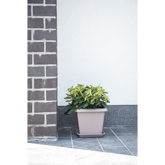 Square flower pot - GARDEN ID - Teramo Taupe - 40 x 35 cm - Scratch resistant - Stone effect - With holes