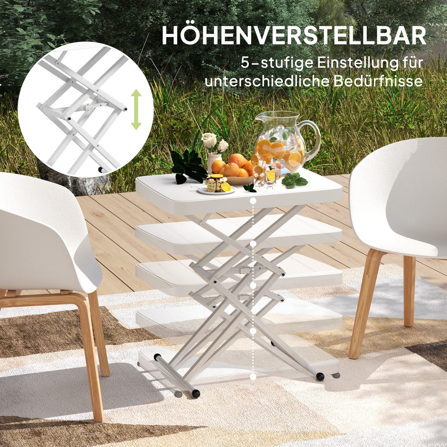 Outsunny Gartentisch, Tragbarer Tisch für den Außenbereich aus Kunststoff und Metall, Bistrotisch, für Terrasse, Garten, Weiß