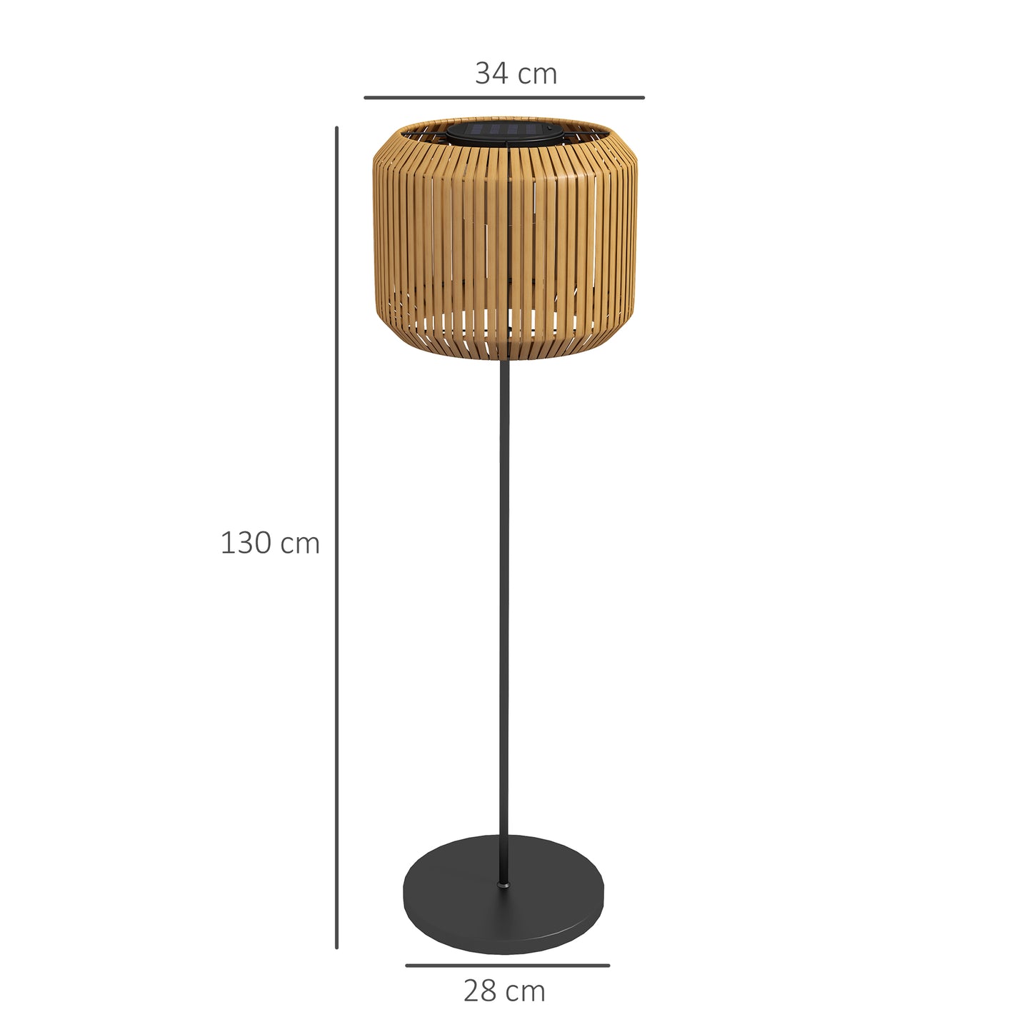 Outsunny Rattan Außenleuchte, Solar Gartenlampe, Einschaltautomatik, LED, wetterfest, Metallrahmen, Ø34 x 130cm, Schwarz/Gelb