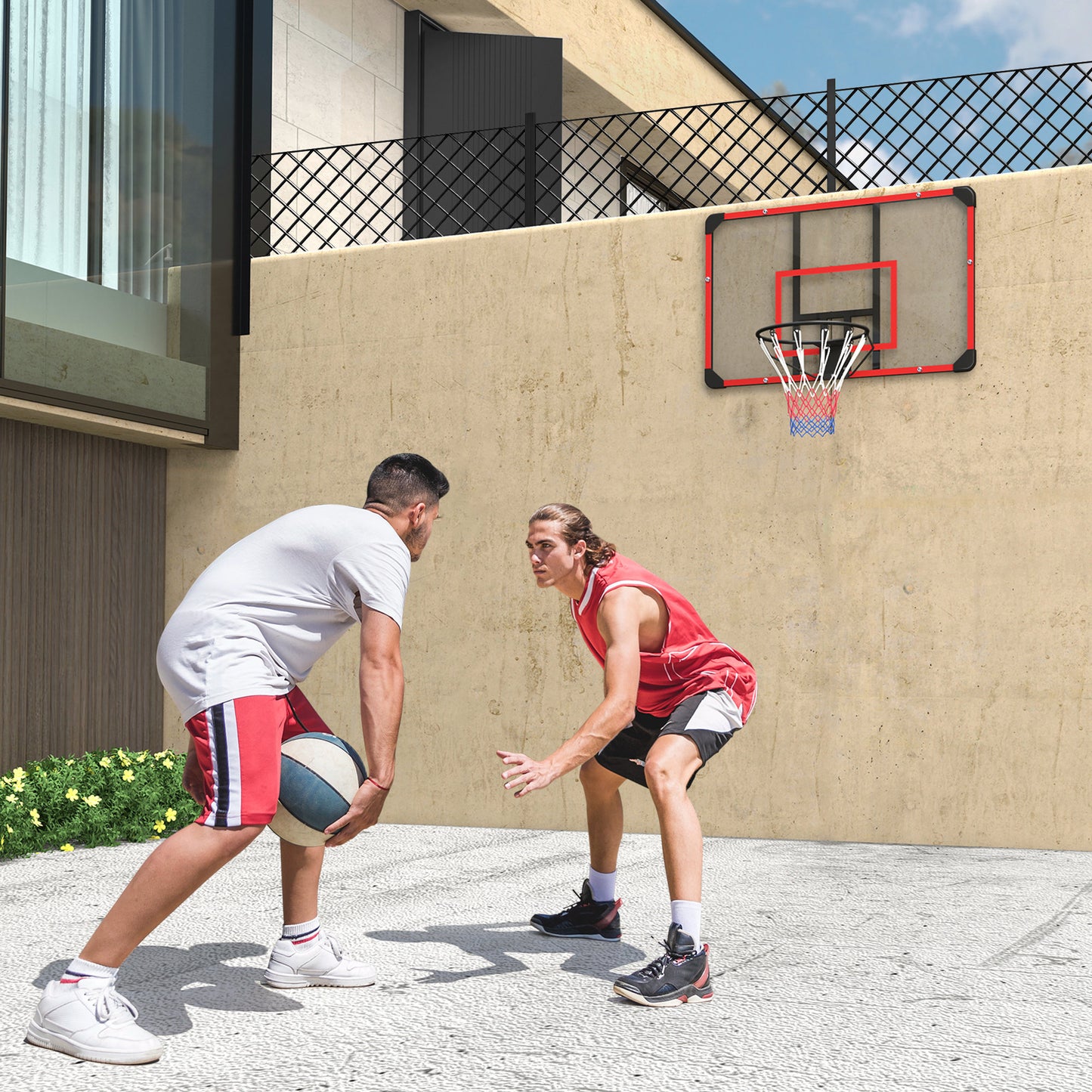 SPORTNOW Basketballkorb für Wandmontage, Innen/Außen, robuste PC-Rückwand, Nylonnetz, Stahlring, 113x61x73 cm