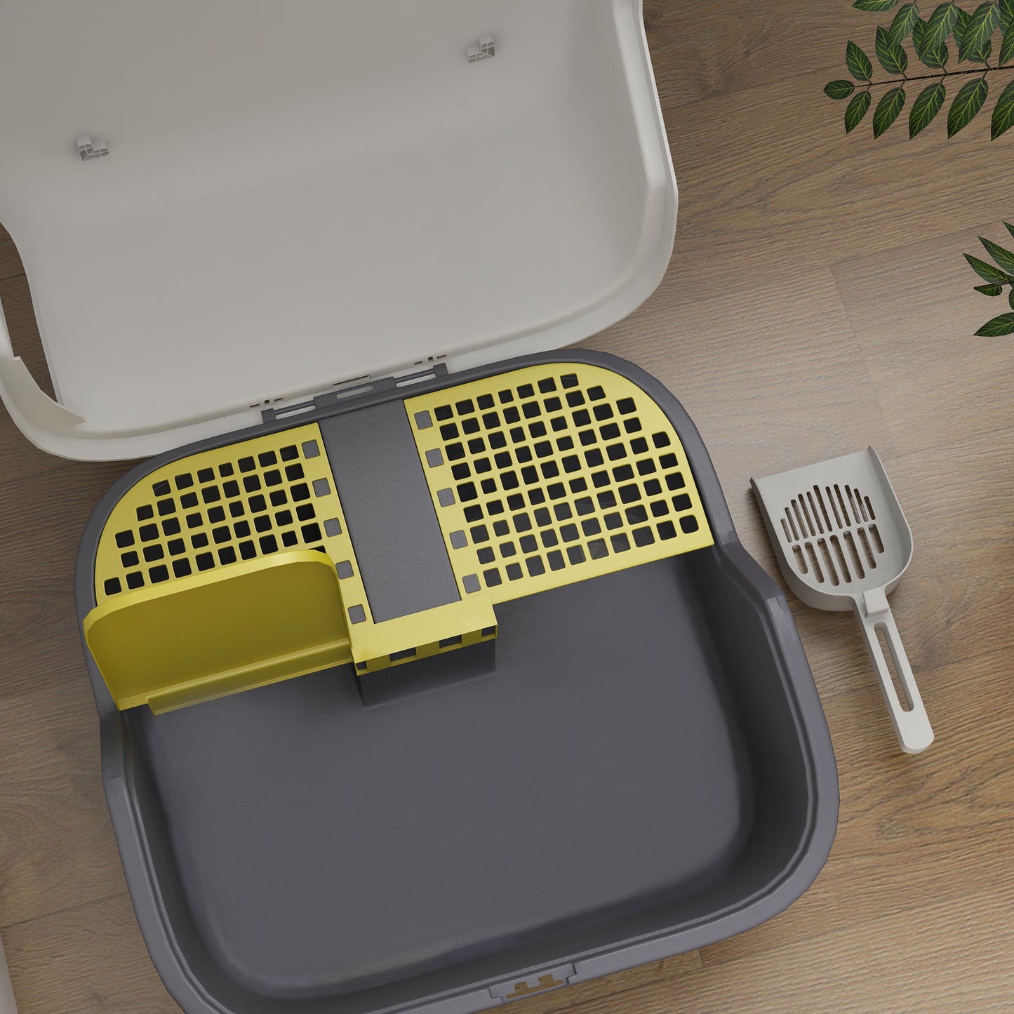 PawHut Katzentoilette, Katzenklo mit Deckel und Schaufel, leicht zu reinigen, verschließbar, Weiß