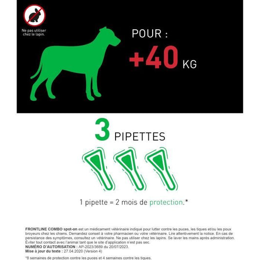 FRONTLINE 3 Antiparasitic pipettes COMBO Dog > 40 kg - Fleas, ticks, chewing lice