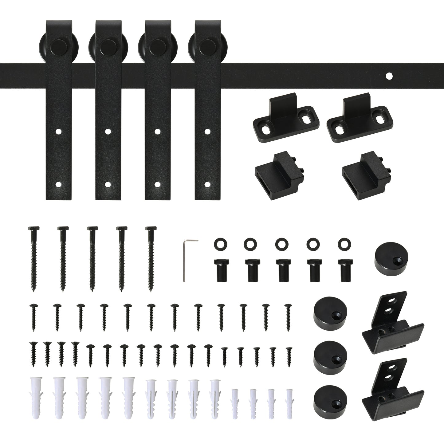 HOMCOM 183 cm Schiebetür Komplettset Schiebetürsystem mit Bodenführung, Schiebetür Laufschiene, Laufrollen Schiebetürbeschlag aus Kohlenstoffstahl für Doppelschiebetür