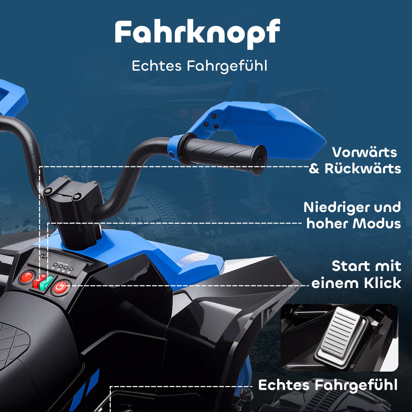 AIYAPLAY Kinder-Elektro-Quad, 24V Elektro-Fahrzeug mit 4 Rädern, Scheinwerfer, USB-Anschluss, MP3-Funktion, 6,5 km/h, 3-8 Jahre