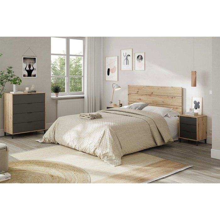 CALICOSY - 4-drawer chest of drawers with knotty oak and anthracite gray decor - L77.5 cm - Light wood