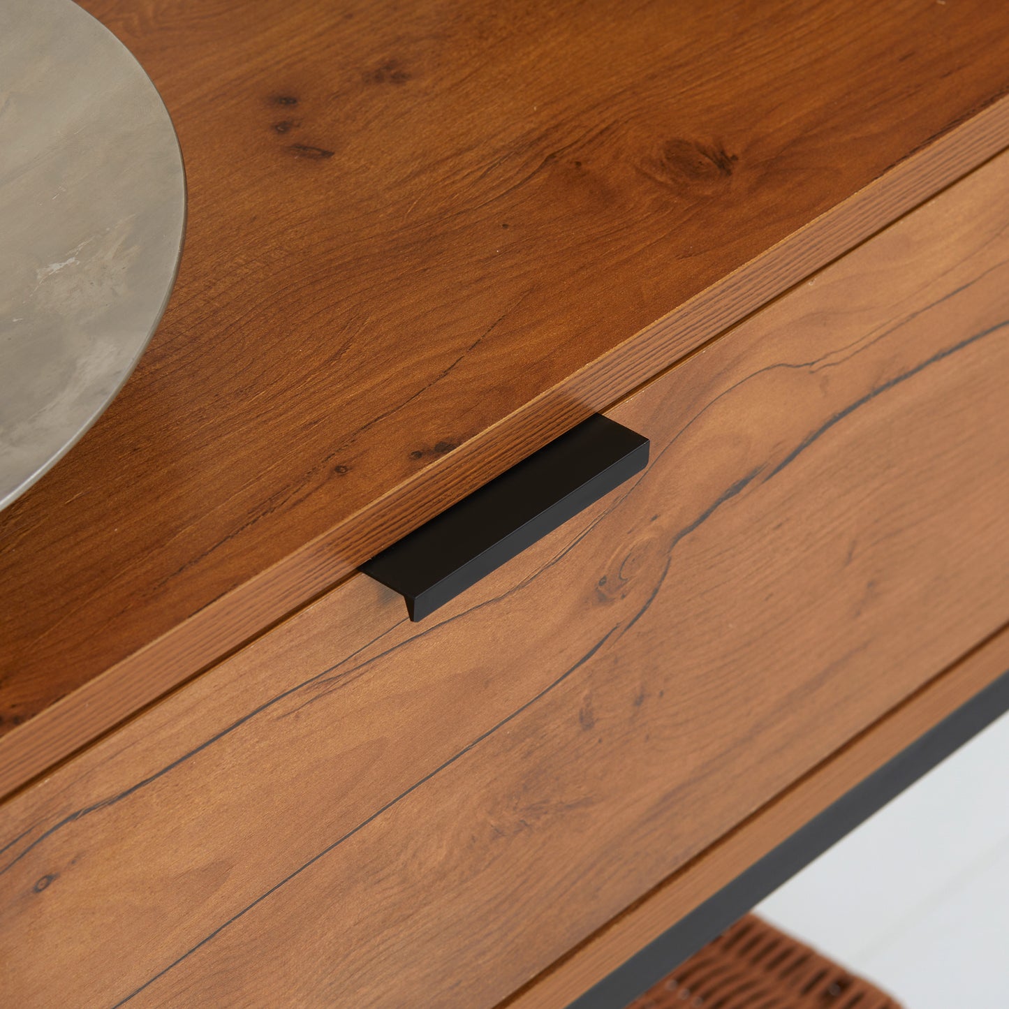 HOMCOM Konsolentisch im Industriedesign, Beistelltisch, Sideboard, 1 Schublade, Braun + Schwarz