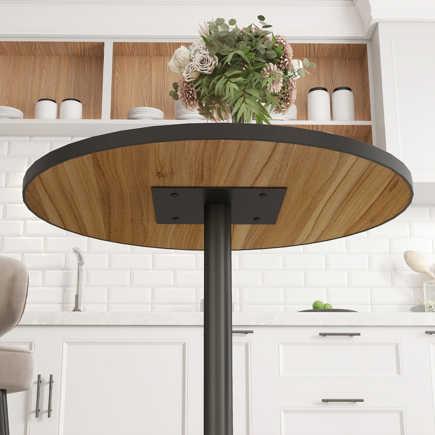 HOMCOM Runder Esstisch, Eichenholzoptik, kompaktes Design, für 2-4 Personen, Eiche