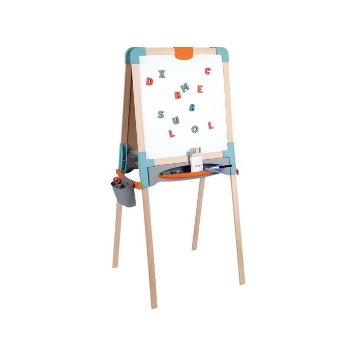 Smoby - Double-sided wooden board - Chalk and magnetic whiteboard - Foldable and adjustable height - 80 accessories - From 3 years old