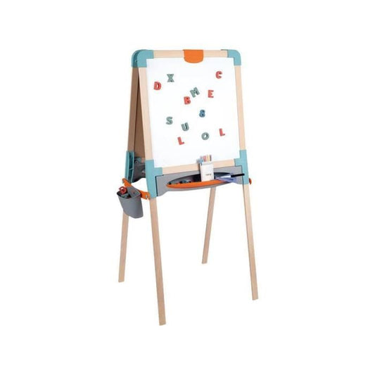 Smoby - Double-sided wooden board - Chalk and magnetic whiteboard - Foldable and adjustable height - 80 accessories - From 3 years old