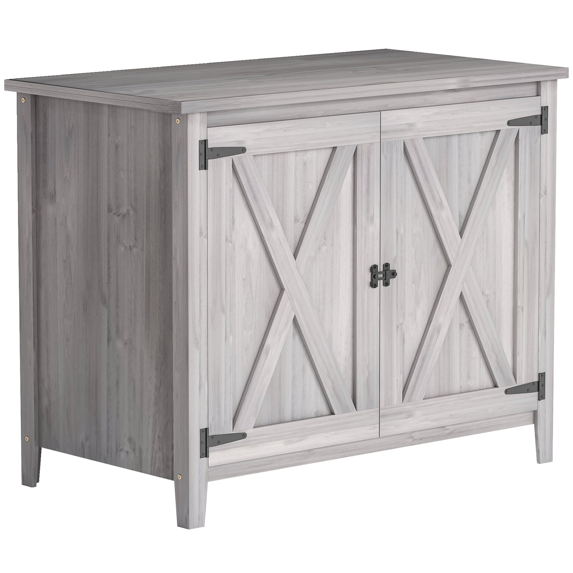 Outsunny Gartenschrank, Holzschrank für Gartengeräte, Outdoor-Schrank für Terrasse, mit Doppeltüren, Scheunendesign, Hellgrau