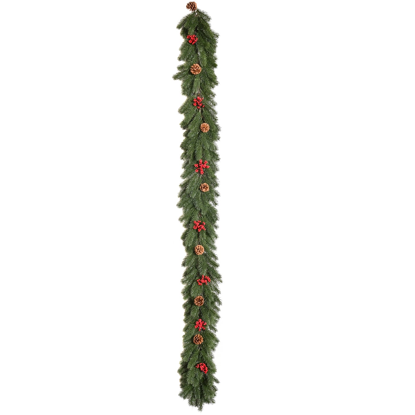 HOMCOM Weihnachtsgirlande 1,9m Tannengirlande Weihnachtsdeko mit Tannenzapfen Beeren Künstliche Girlande Weihnachtsgirlande für Innen & Außen, Grün