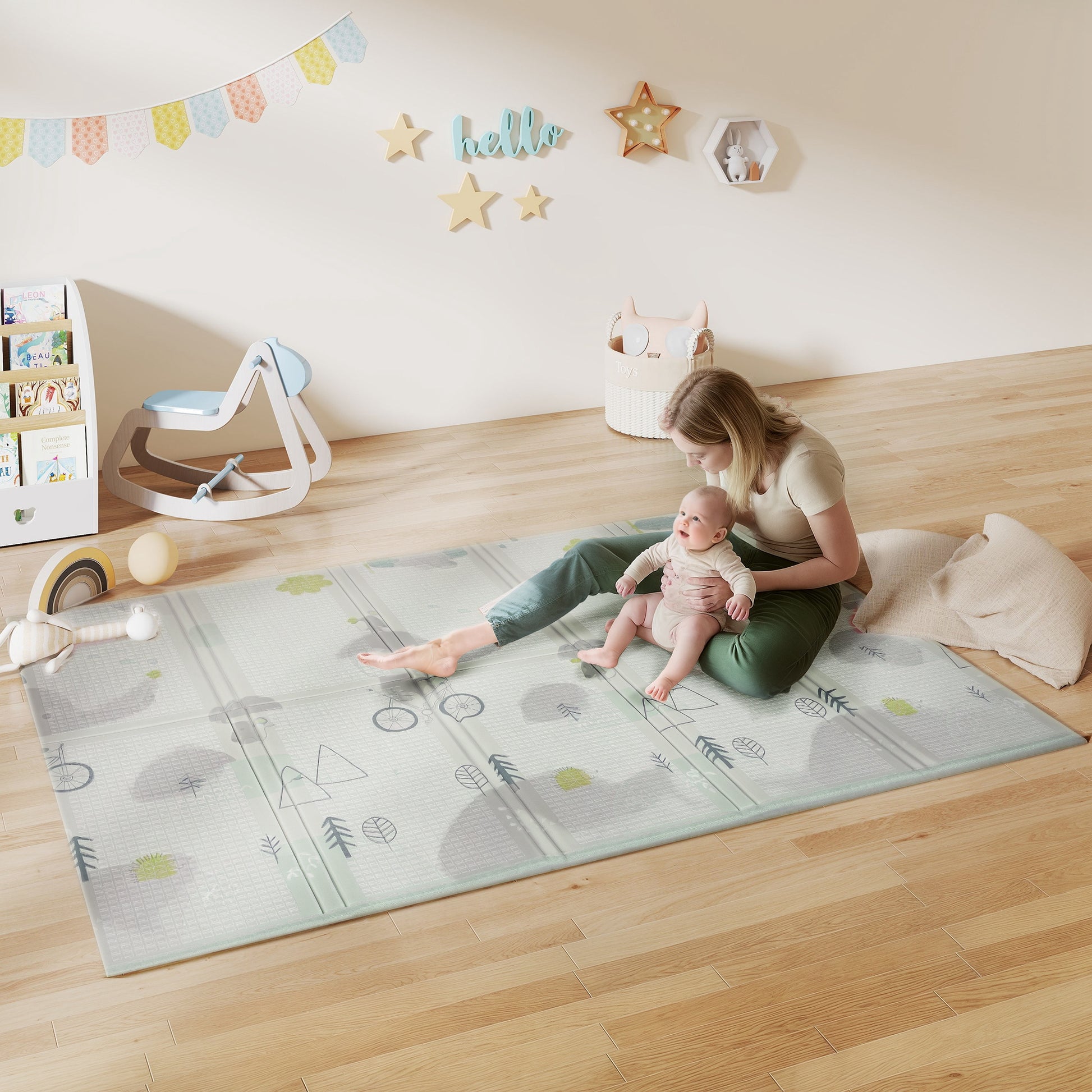AIYAPLAY Baby-Spielmatte, Tiermuster, Schaumstoff, 1,5 cm dicke Polsterung, rutschfest