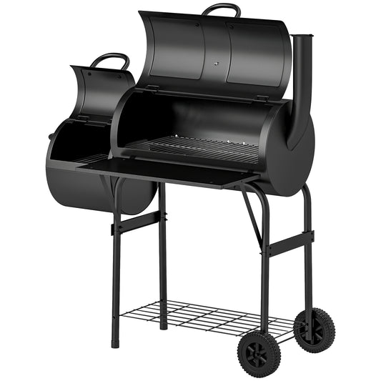 Outsunny Holzkohlegrill aus Stahl BBQ Smoker mit Deckel Thermometer Räder Luftzufuhr Kohlewanne