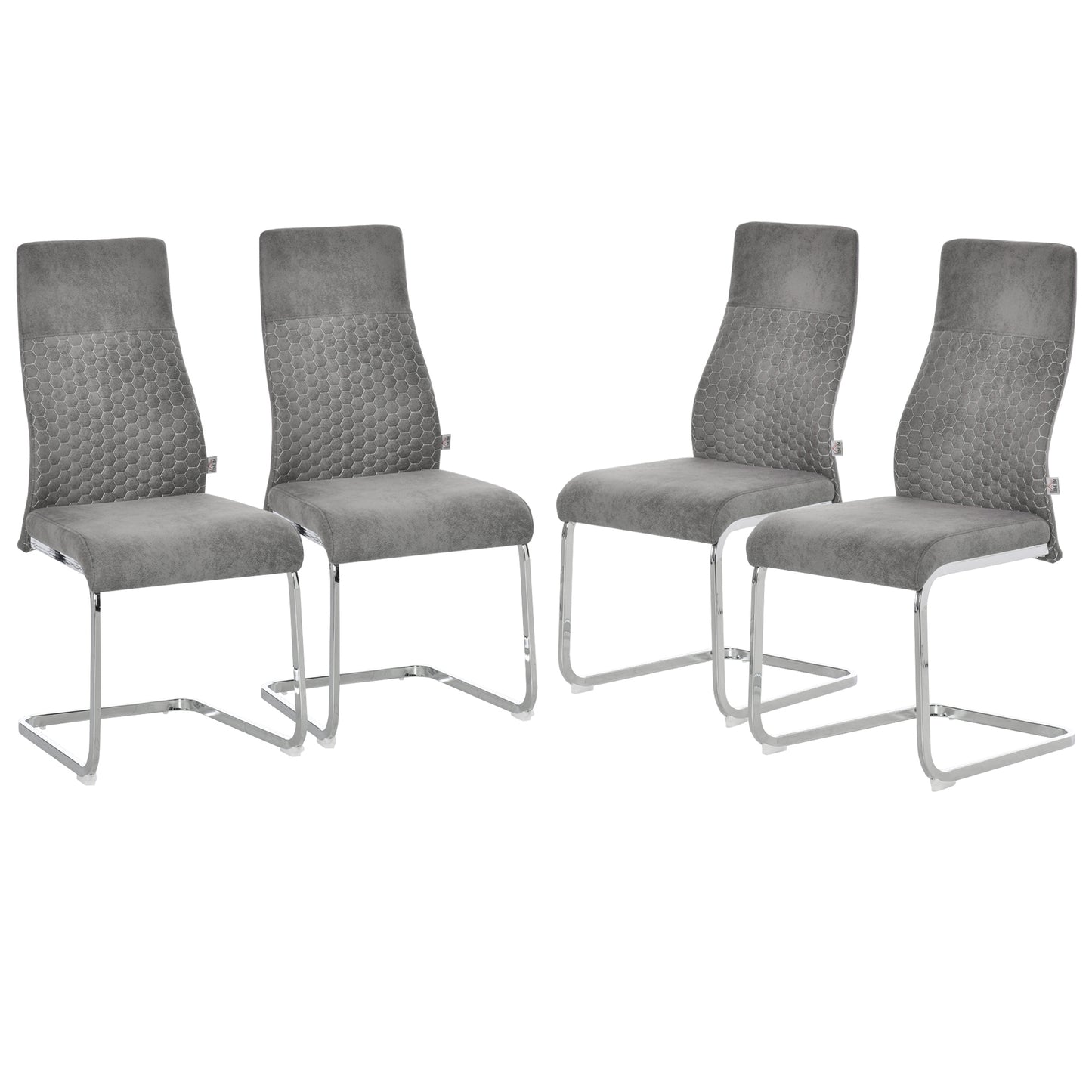 HOMCOM 4er-Set Freischwinger Esszimmerstühle 4-teilig Küchenstühle, Mikrofaser, 45 x 61 x 98 cm, Grau