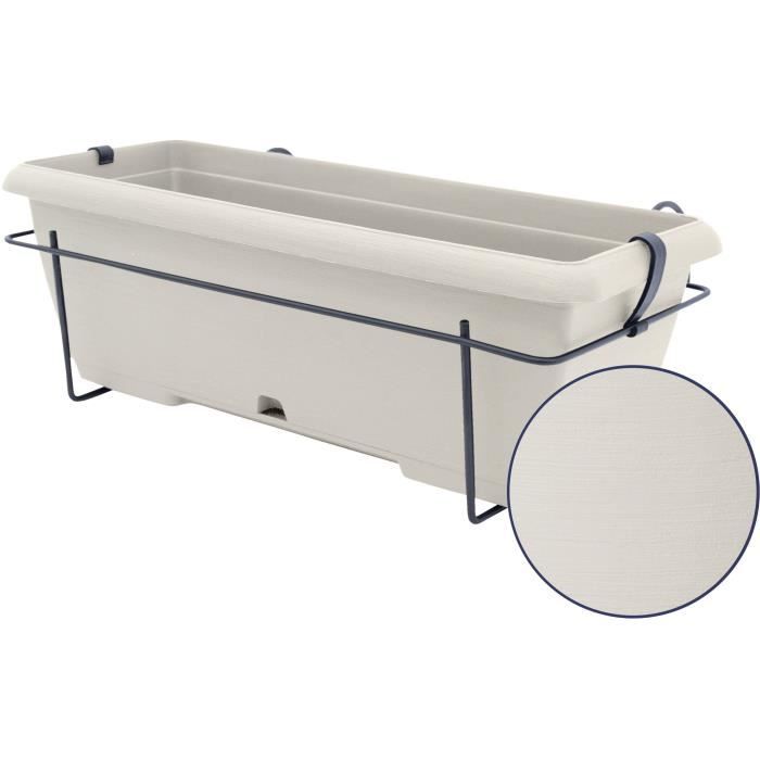 Planter kit with metal stand and integrated tray - GARDEN ID Teramo - White 50 cm - Stone effect - Recycled/recyclable