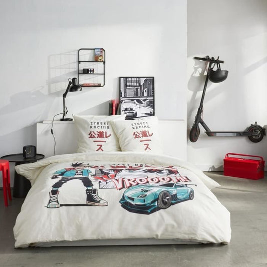 Bedding set - TODAY - JAVA - 2 people - 240x220 cm - Cotton - Street racing print - White