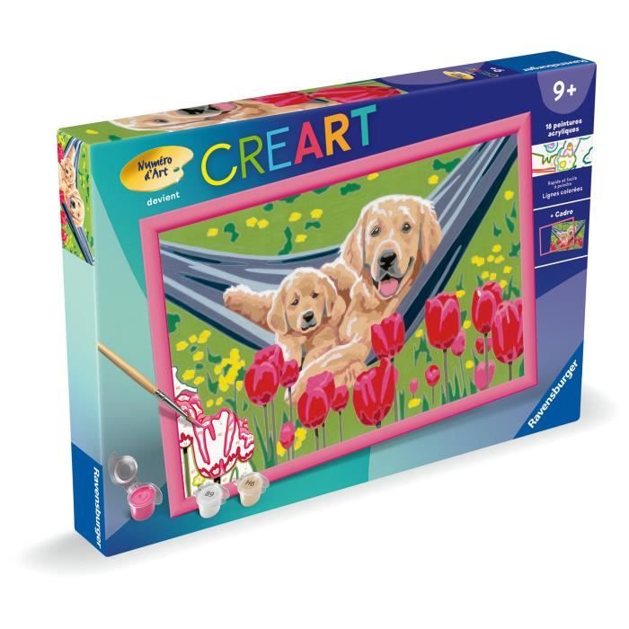 CreArt Kids 31x21cm Labrador and Tulips, Paint by Numbers Kit, Ages 7+, 25852, Ravensburger