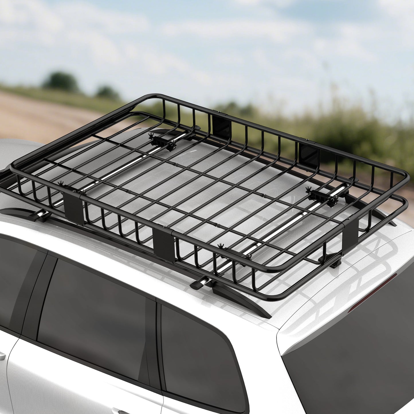 HOMCOM Dachgepäckträger Auto Dachkorb aus Metall 162x99x16cm Universal Gepäckträger Dachträger Tragfähigkeit von 100 kg Gepäckkorb für Camping, Grillen, Autoreisen Schwarz