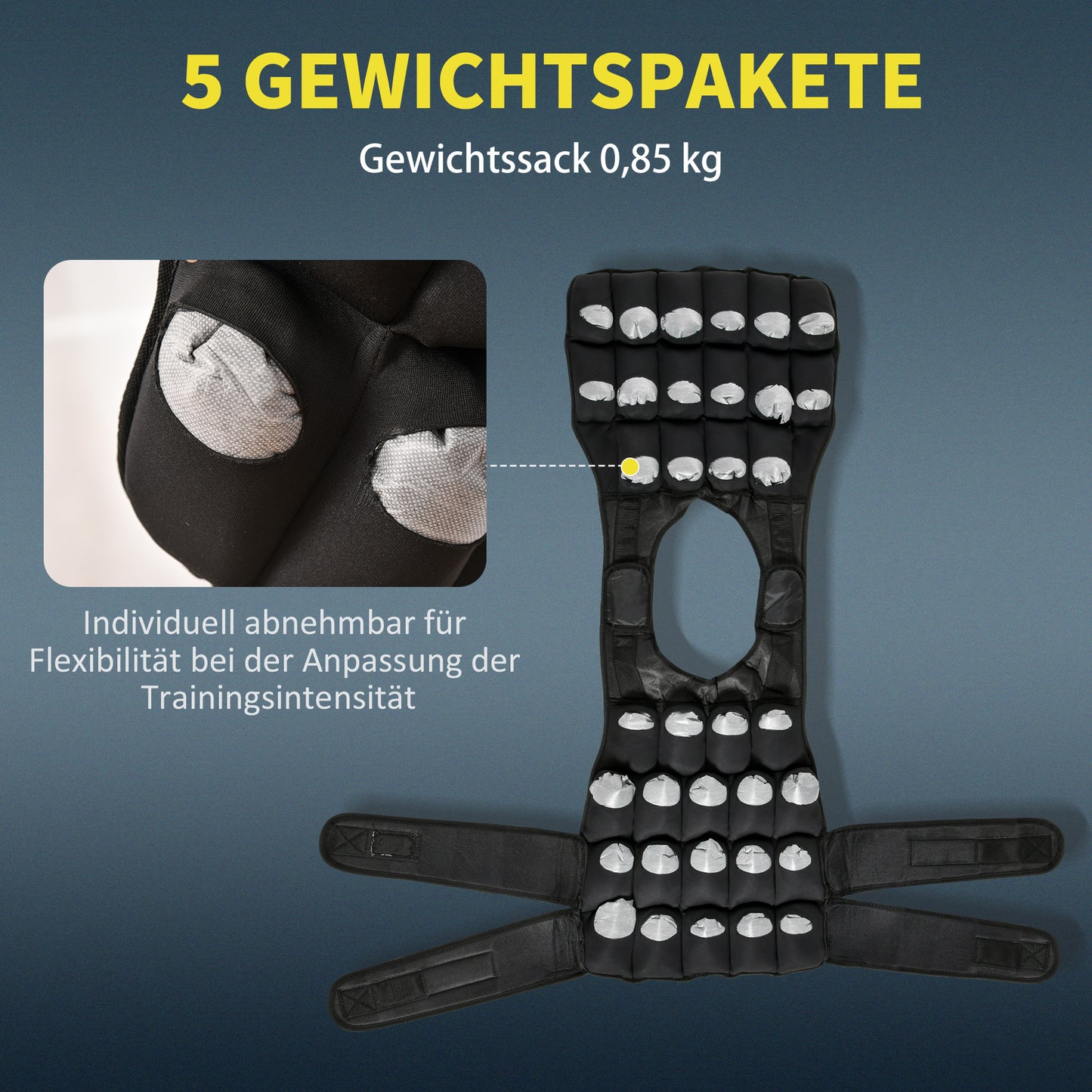 HOMCOM 30 kg Gewichtsweste Trainingsweste mit 35 Gewichtssäcke Verstellbar Krafttraining Fitness Oxford Metall Schwarz 60 x 50 cm