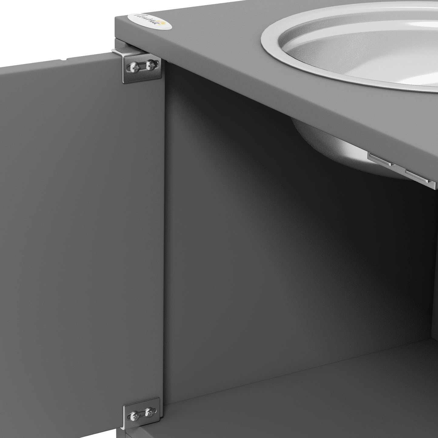 PawHut Erhöhte Futterstation mit 2 Edelstahlschüsseln und 44 L Staurum, Magnettüren, für große Hunde, Grau