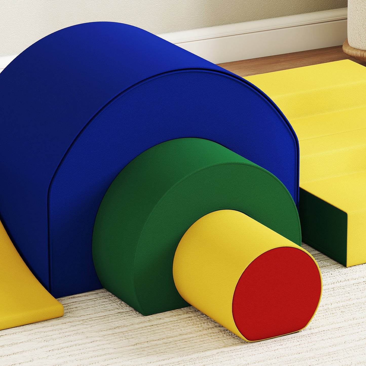 AIYAPLAY 5-teiliges Softbaustein-Set für Babys & Kleinkinder, Schaumstoff, Kunstleder, 5 kreative Formen, Indoor-Set zum Klettern, Krabbeln, Spielen, Bunt