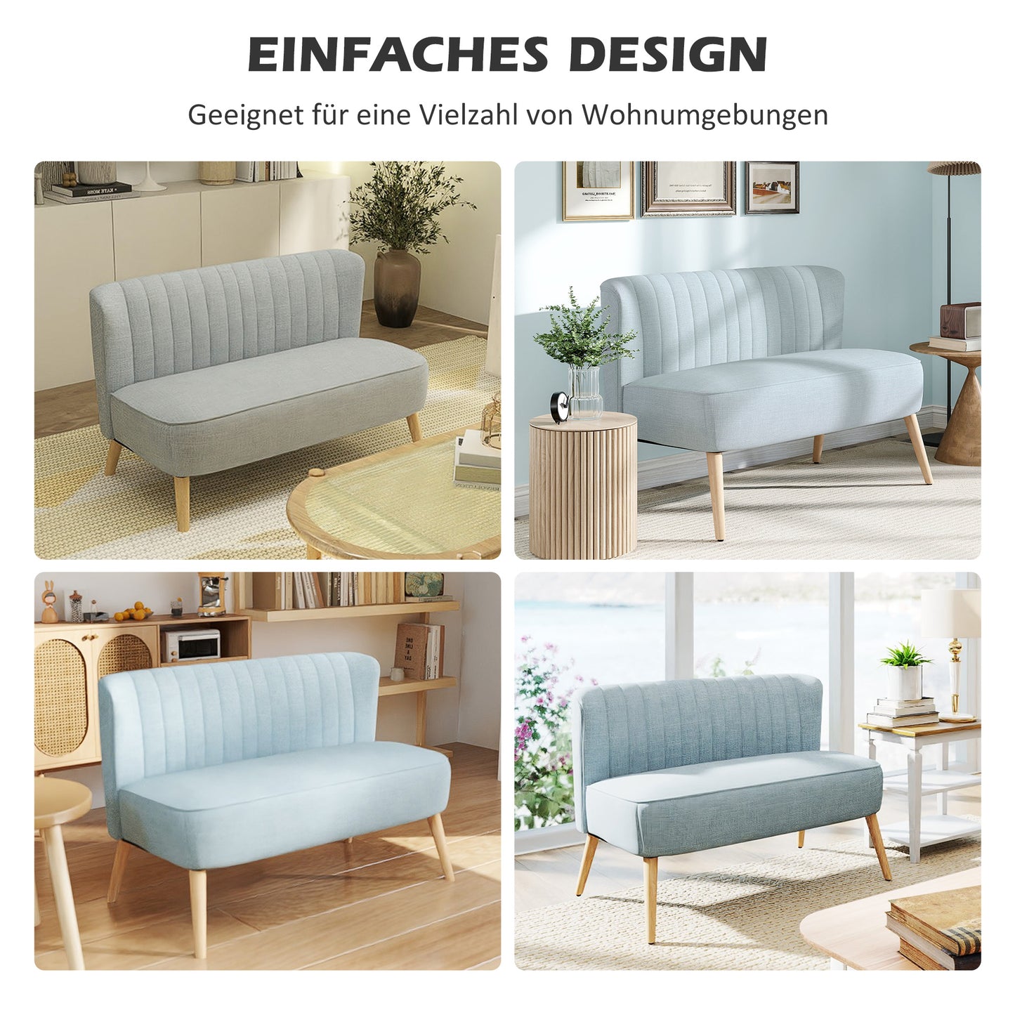 HOMCOM 2-Sitzer Sofa, weiche Polsterung, pflegeleichter Bezug, bis 150 kg, 117 x 56,5 x 77 cm, Hellgrün