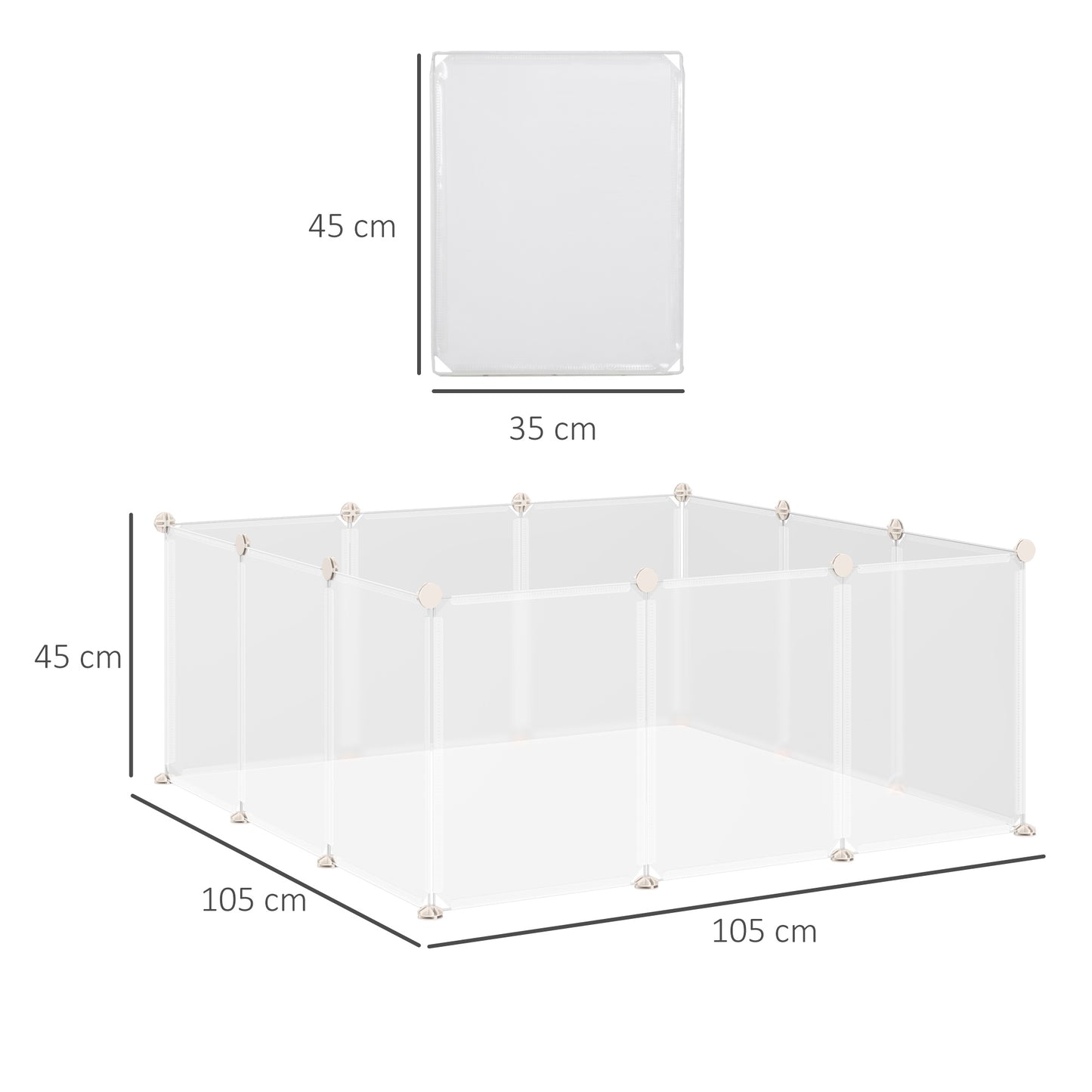 PawHut Freilaufgehege Laufgitter DIY Freigehege Gittergehege Absperrgitter Kleine Haustiere Laufstall für Innen 12 Platten Weiß Metall PP-Harz 105 x 105 x 45 cm