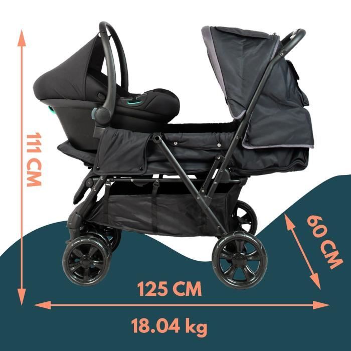 BAMBISOL Double Stroller - Fully equipped - Rain cover included - Easy folding